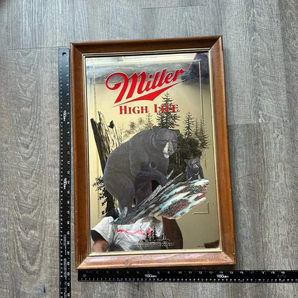 Miller High Life Black Bear Mirror Plaque Sign Wisconsin Wildlife Series Beer